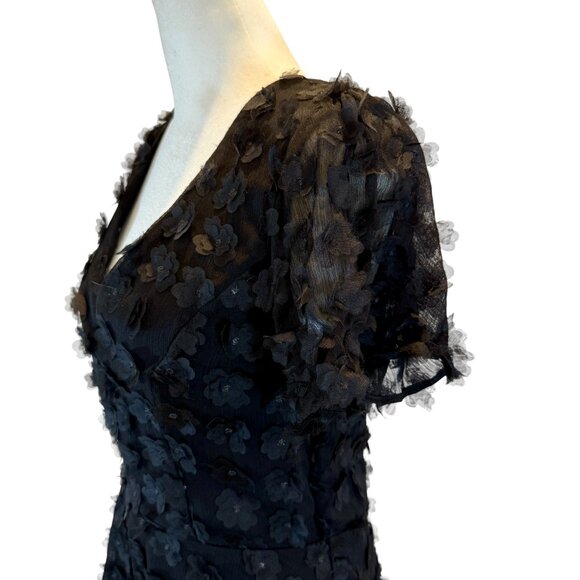 NWT Lulus Open back Black 3D Floral Appliqué Midi Dress - Picture 3 of 11